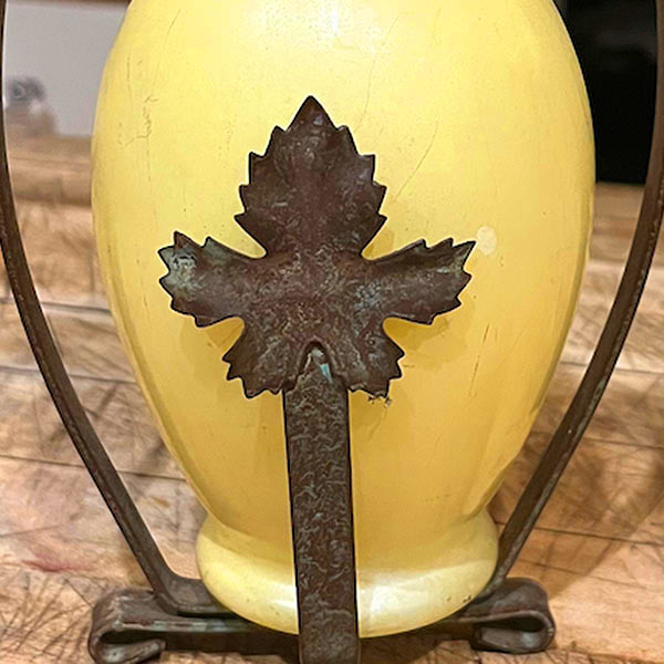 Butter Yellow Glass Vase in Copper Stand